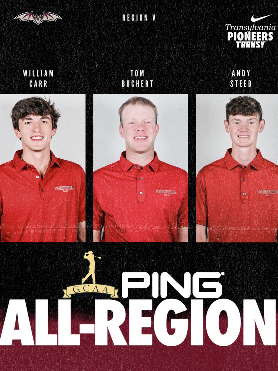 TransySports's tweet photo. Men’s Golf lands three selections to the NCAA Division III PING All-Region Team for Region V. #FlyPios https://t.co/3baHl2paEb