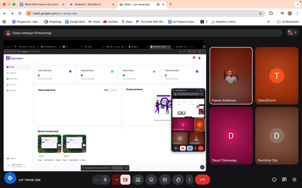 Ademola722's tweet photo. Few days ago, me and do my guys did a thing with @Talent_Dorm. 

We successfully got users learning progress (screenshot, study time, assessments and other metrics) into a dedicated interface that your accountability partner can see for effective co-learning progress. https://t.co/jdx3ammLEJ