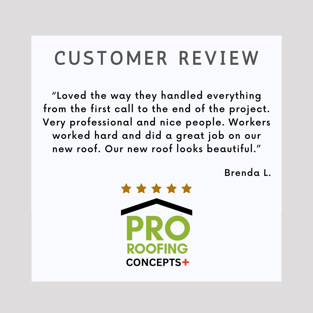 ProRoofingSETX's tweet photo. Thank you for the review, it was a pleasure working on your home, Brenda! 
It means so much when a customer takes their time to let us know that their experience with Pro Roofing Concepts + reflected the quality and care we always strive to deliver. https://t.co/ZWfJAAEdAB