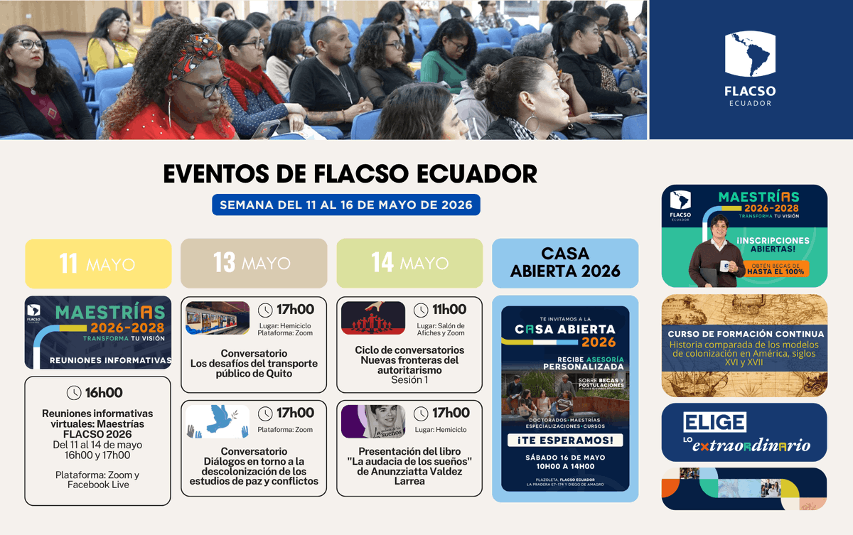 FLACSOec's tweet photo. 🗓️🤓 Esta semana en FLACSO Ecuador tenemos varios eventos que no te puedes perder.
Más información: https://t.co/4lSq01HYXt
#FLACSOEcuador #EventosFLACSO #ComunidadFLACSO #EligeloExtraordinario https://t.co/iVZ6bPZF2G