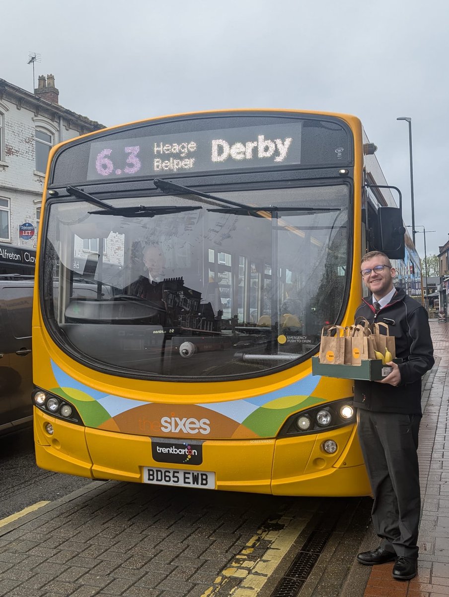 trentbartonland's tweet photo. Breakfast has been served in Ripley 🍌

Our team were out bright and early this morning handing out breakfast bags to our lovely ‘the sixes’ customers as we celebrate our newer buses starting to hit the road 🚌

There may have been grey skies overhead, but there were plenty of smiles on board! A huge thank you to everybody who stopped for a chat and grabbed a breakfast bag.

You’ll start spotting more and more of our newer 'the sixes' buses over the coming weeks, bringing more comfortable journeys, modern interiors, and a fresh new feel to trips between Derby, Belper, Matlock and Bakewell.

We’ll also be at Belper Bus Station on Friday and Derby Bus Station on Monday with more breakfast giveaways, before some exciting events taking place over the summer☀️