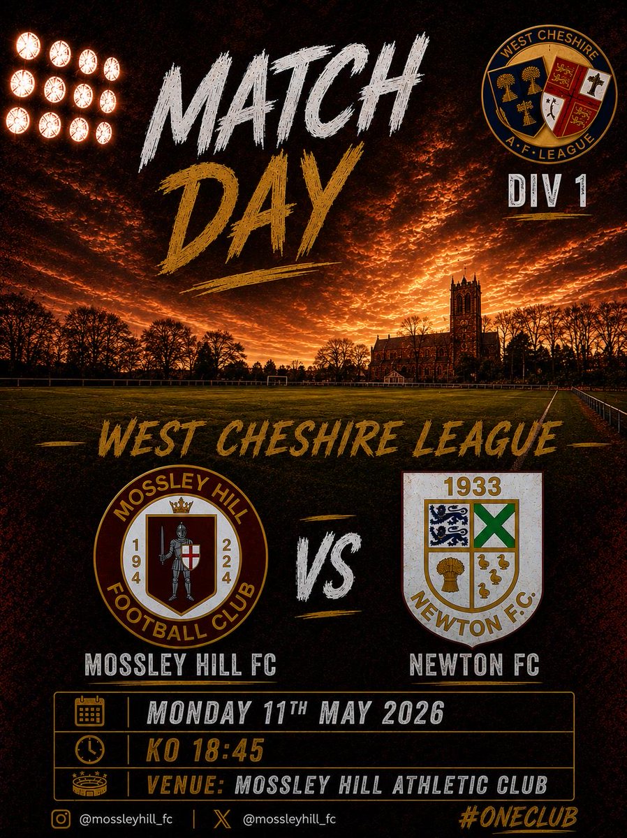 MossleyHill_FC's tweet photo. MATCH DAY ⚽️
Final week of the season this week. 

First up is against @Newton_FC1 tonight.
Which is always a good competitive game.

🏆 West Cheshire League Division One
🆚 Newton FC
⏰ 18:45 KO (Bar open from 18:00)

Your support makes the difference.

#OneClub #MossleyHillFC https://t.co/0xBeKe1xqS