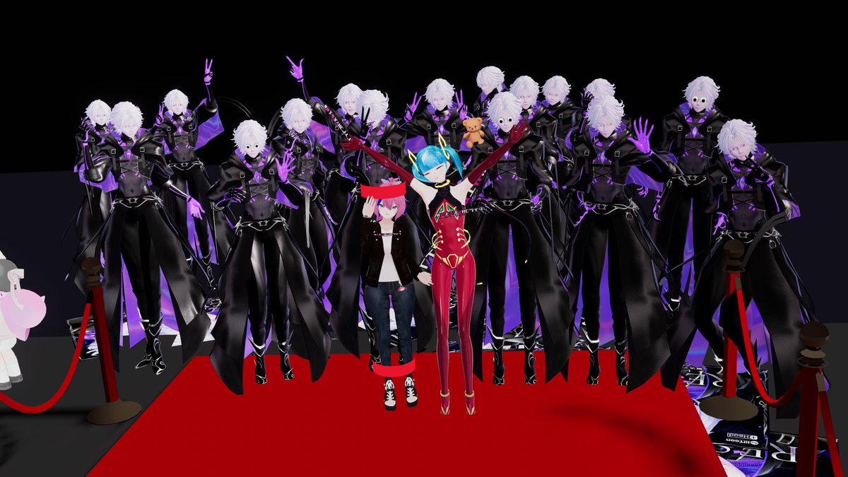 patsupyon's tweet photo. #井上正大VRCライブ
２８の各インスタンスではそれぞれスタッフさんが個性あふれるパフォーマンスでライブ開始やグリーティングまで待機してたぴょん

ローラちゃんたちのインスタンスは全員が井上さんのアバター（RESIA）になって井上さんたちをお出迎え！これは壮観＆オモシロな絵になりましたねっ https://t.co/Kq72Zn6KIv