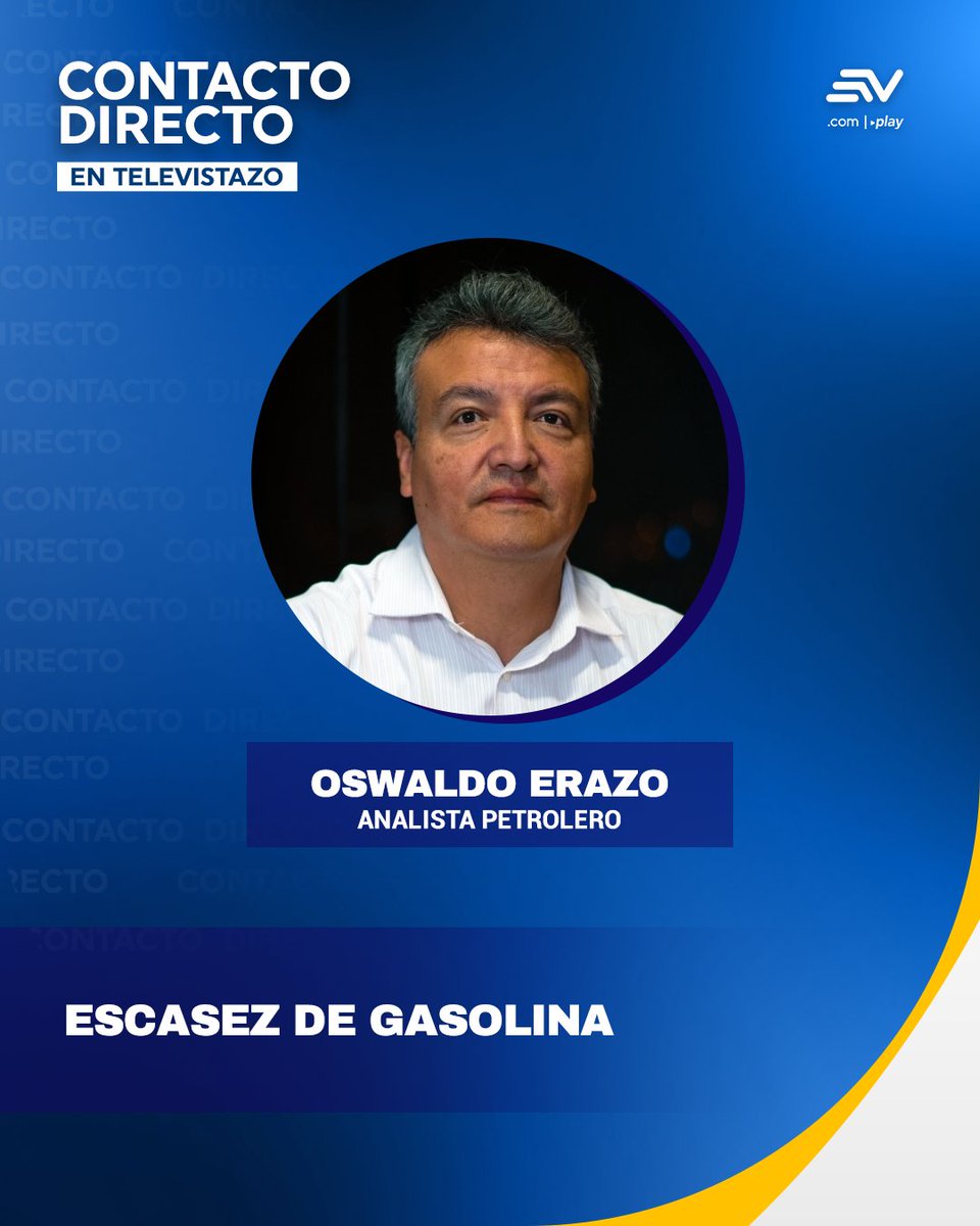 EcuavisaInforma's tweet photo. 🔴 #ENVIVO  | Oswaldo Erazo, analista petrolero, hablará sobre la escasez de gasolina en el país.

El experto y académico detalla las causas del desabastecimiento de combustibles.

Mira Contacto Directo 🔵 en https://t.co/ZQflzmvTqV https://t.co/ant3cDm2Z8