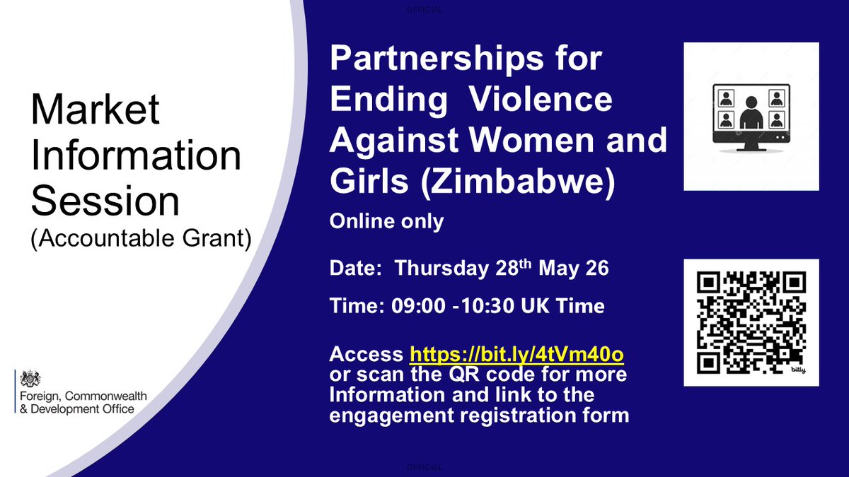 FCDOProcurement's tweet photo. Market Information Session – Accountable Grant. Partnerships for Ending Violence Against Women and Girls (Zimbabwe) - Thursday 28th May - 09:00 -10:30 UK Time. Please access  https://t.co/5JwguOzI9q for more information and link to the session registration form #FCDOGovUK #UKAid https://t.co/SyisrbM6sE