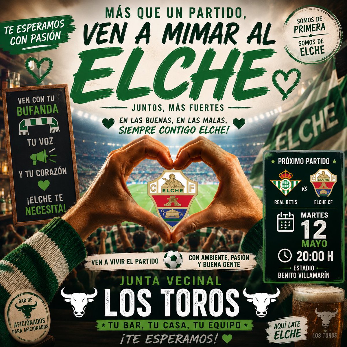 MarmorenoF's tweet photo. 💚 En las buenas y en las malas… siempre Elche.
Este martes lo vivimos juntos en Junta Vecinal Los Toros ⚽🍻

#ElcheCF #MuchoElche #AupaElche #SentimientoFranjiverde 💚 https://t.co/eh2Jd8uoAR