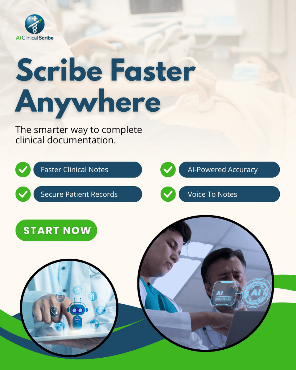 AICScribe's tweet photo. Clinical documentation doesn’t have to slow you down.

AI Clinical Scribe turns voice conversations into secure, accurate clinical notes in seconds.

Start simplifying your workflow today.

#AIClinicalScribe #MedicalAI #ClinicalDocumentation #AItools #MedicalScribe #Medtwt #AI https://t.co/0q7BgL5cBG
