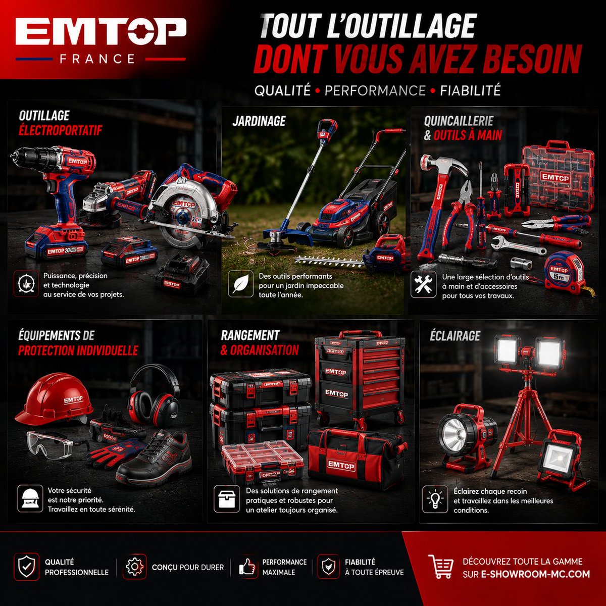 EMTOP_FRANCE's tweet photo. 🛠️ Tout l’outillage dont vous avez besoin, au même endroit.
⚡ Outillage électroportatif
🌿 Jardinage
🔧 Quincaillerie &amp; outils à main
🦺 Équipements de protection
🧰 Rangement &amp; organisation
💡 Éclairage professionnel
#EMTOPFrance #OutillagePro #BricolageFrance #DIYFrance https://t.co/NM32IkQwUO