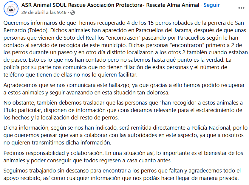 Nuriavg6's tweet photo. ⚠️ACTUALIZACIÓN⚠️ Un poco más de información sobre los  #PERROSROBADOS hace un mes en la  perrera municipal San Bernardo de #TOLEDO gestionada por Doghorsecity, dentro de lo poco que se sabe públicamente. Siguen buscando a los 11 que siguen desaparecidos #DóndeEstánLos15 https://t.co/bedtOZNJdB