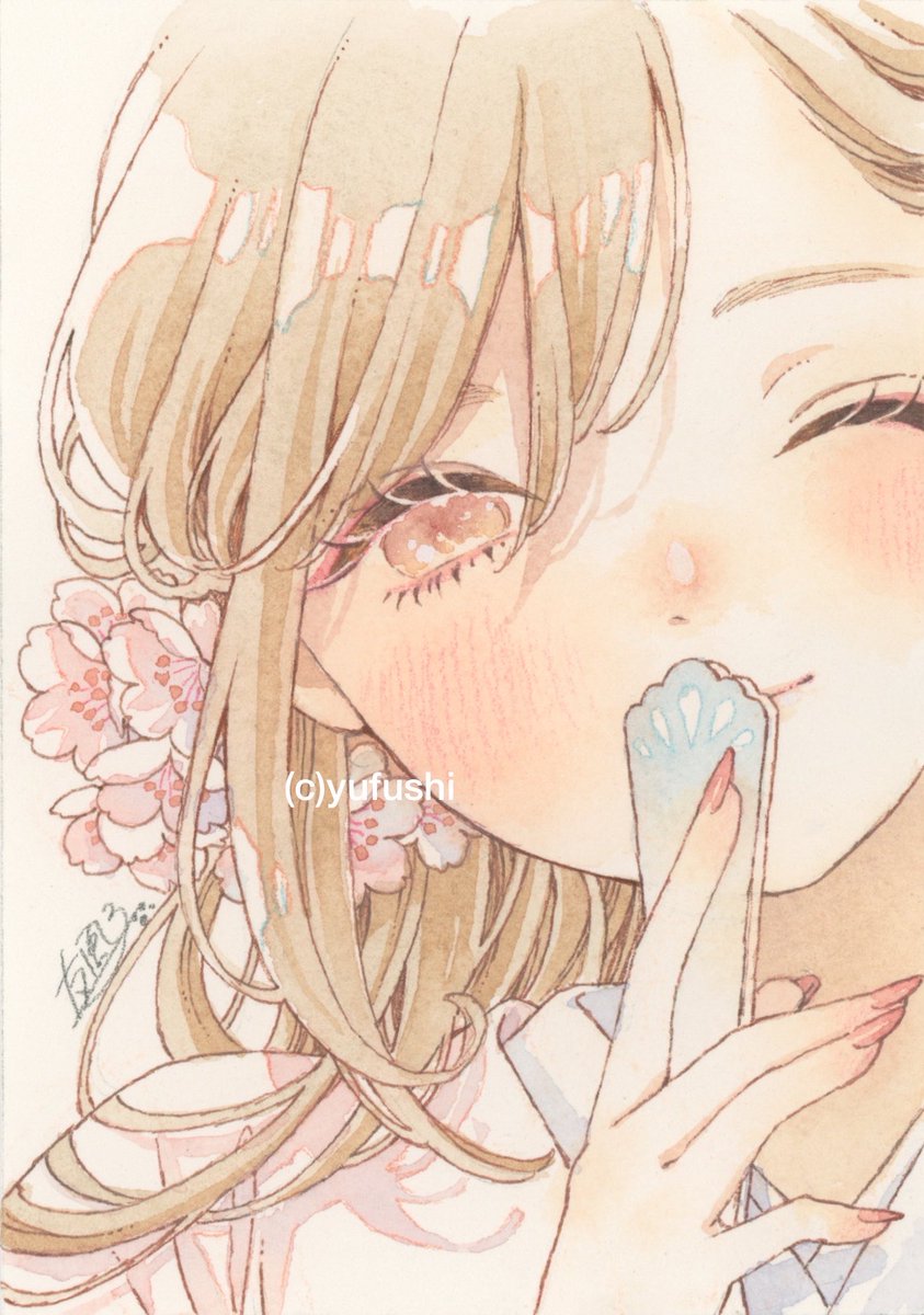 Post by 友風子@画集&ぬり絵本発売 on X: ミニ原画③ 桜湯