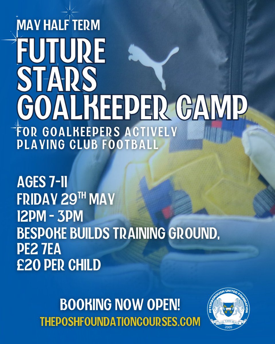 poshfoundation's tweet photo. Peterborough United Foundation’s Future Stars Football Camps Return in May Half Term! It's the perfect place for your football loving children to come and improve their skills during their time off school.

🗞️ https://t.co/OjabZxMs4R
🔗 https://t.co/bw8400xjph

#pufc https://t.co/kMfQyyaonI