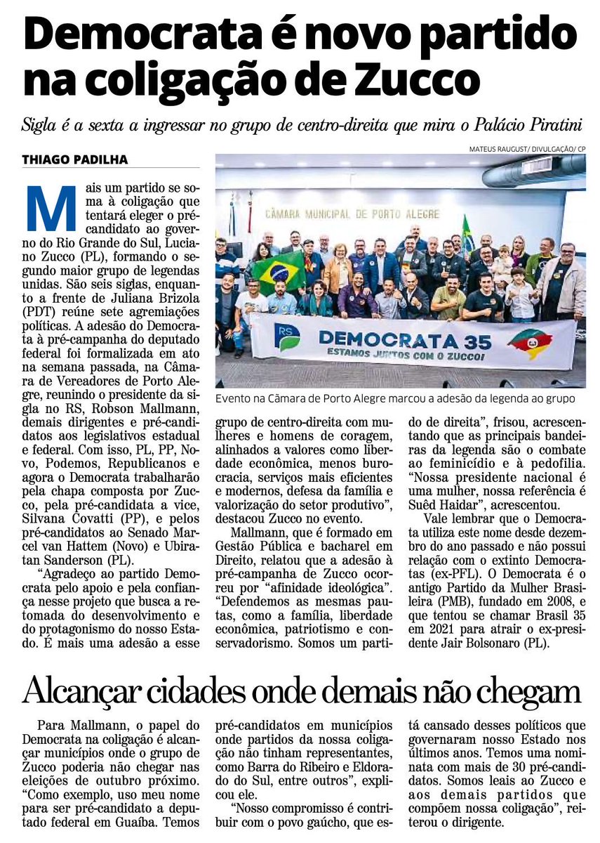 RobertoPSOL's tweet photo. DEM declara apoio a Zucco. É herdeiro da ARENA, o partido da ditadura militar. Esse apoio mostra bem o que significa essa aliança. A grande mídia não informa o que interessa. https://t.co/o7bTb7XpNm