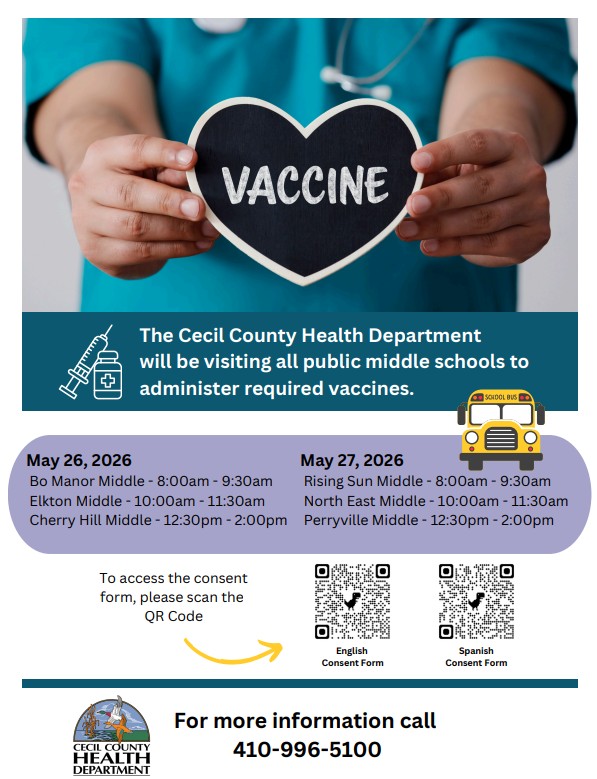 CCPSMD's tweet photo. *Mark your calendars for the upcoming 7th grade vaccination clinics being held by the Cecil County Health Department. https://t.co/LMQTRqGRZS