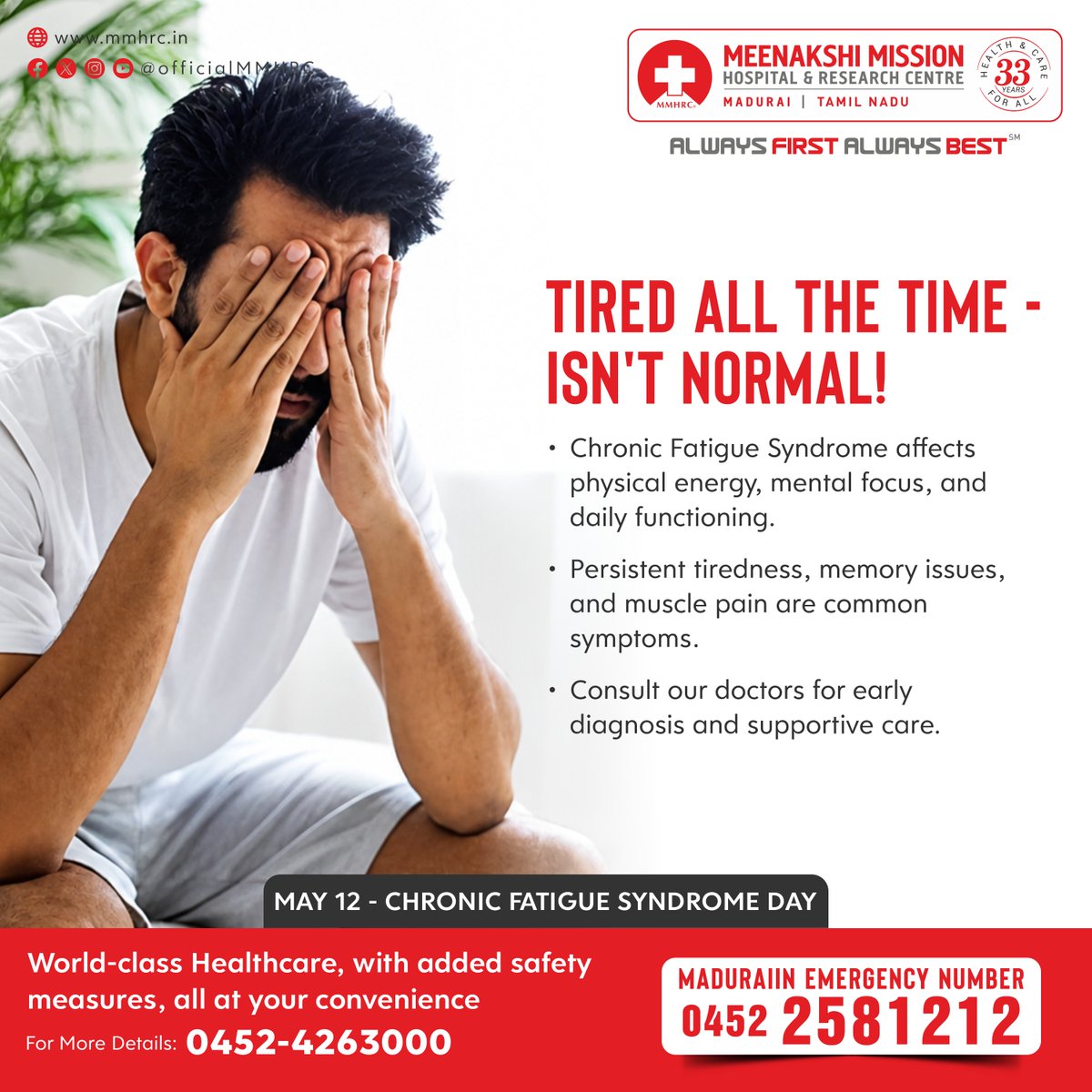 OfficialMMHRC's tweet photo. Tired All the Time - isn't Normal! Persistent tiredness, memory issues, and muscle pain are common symptoms of Chronic Fatigue Syndrome.

#ChronicFatigueSyndrome #CFSAwareness #MillionsMissing #InvisibleIllness #ChronicIllness #ChronicFatigue #CFSWarrior #MECFSAwareness https://t.co/WmM6SKUWUn