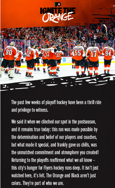 dsilver88's tweet photo. Message from Hilferty, Briere, Jones, and Tocchet to Flyers fans https://t.co/mj75b38Y3y