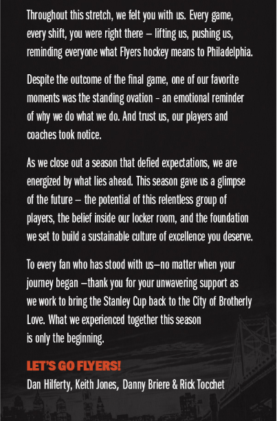 dsilver88's tweet photo. Message from Hilferty, Briere, Jones, and Tocchet to Flyers fans https://t.co/mj75b38Y3y