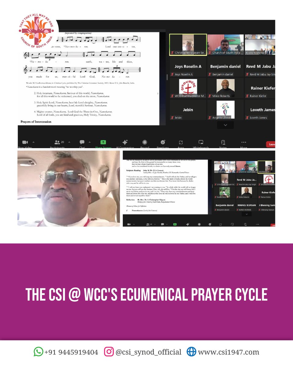 csisynod's tweet photo. The #WCC #EcumenicalPrayerCycle this week (10-16 May 2026) prays for #India and nearby nations. 

Today’s hybrid worship featured a reflection by Rt. Rev. Dr. S. Christopher Vijayan, Bishop in the CSI Kanyakumari Diocese. @Oikoumene @MarianneEjder @jjebadaniel https://t.co/4juuojYMmF