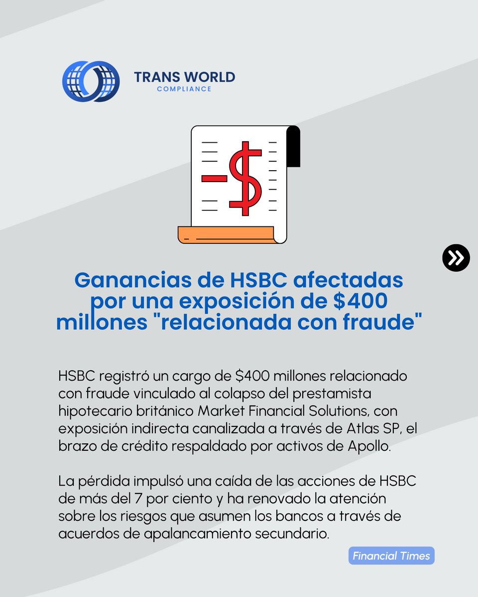 TransWorldComp's tweet photo. #Noticias | Ya sea por alegaciones de spoofing, castigos contables relacionados con fraude o plazos de reporte de AML incumplidos, el costo de las fallas de control rara vez se limita al incidente en sí mismo.

👉 https://t.co/03RbqUG10D

#Cumplimiento #CrimenFinanciero #Banca https://t.co/6eykFdBu2x