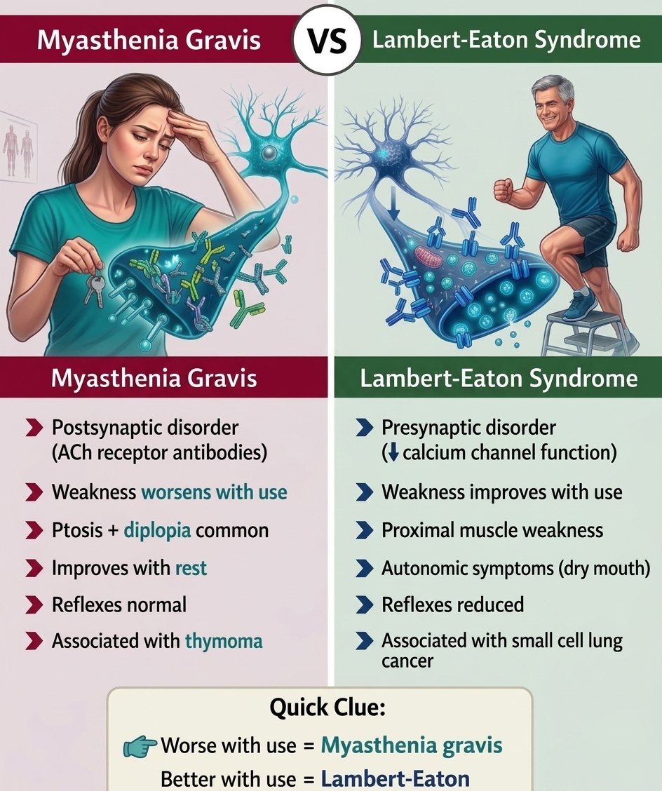 Myasthenia gravis vs Lambert-Eaton syndrome