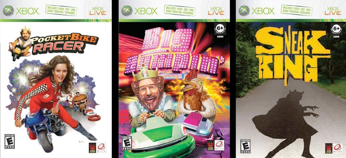 VideoGameHstry's tweet photo. Xbox video games Sneak King, Big Bumpin', and PocketBike Racer were all released by Burger King in 2006

You could get each game for $3.99 with the purchase of a value meal https://t.co/UDTOw73vKB