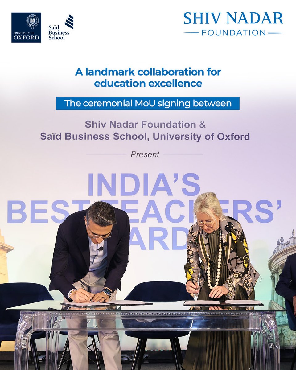 ShivNadarFDN's tweet photo. A collaboration honouring the teachers shaping India’s future. Shiv Nadar Foundation and Said Business School, University of Oxford, have come together to celebrate excellence in education and recognise educators driving meaningful change across the country.

#ShivNadarFoundation https://t.co/5xESl6P3E7