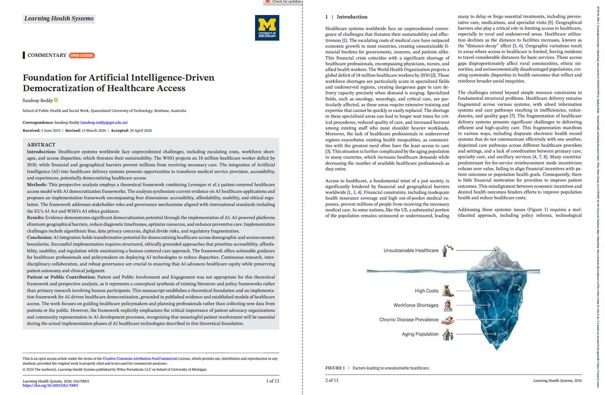 docsunny100's tweet photo. #DemocratiseHealthcare #AI #Foundation
Of all the peer-reviewed articles I have authored so far, this latest article of mine has a deep imprint of my rationale for using AI to democratise healthcare. More here: https://t.co/aI2fSY58J8 https://t.co/NDbR0pUY1u