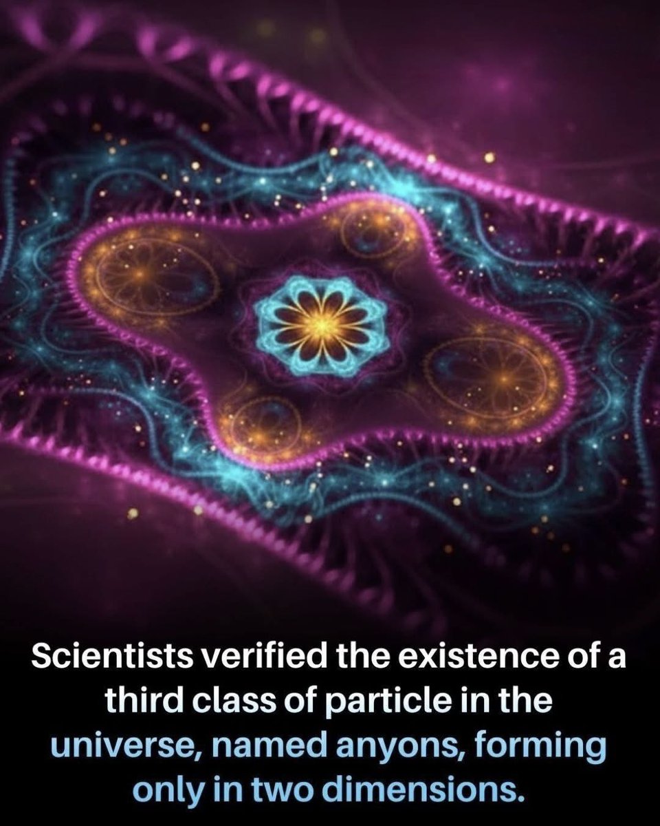 scitechgirl's tweet photo. 🚨 SCIENTISTS CONFIRMED A NEW TYPE OF PARTICLE

For nearly 100 years, physics believed only 2 kinds of particles existed. Now, scientists have verified a mysterious third type called “anyons.”

These strange particles only appear in ultra-thin 2D worlds and behave in ways that seem to break the normal rules of reality. Researchers believe anyons could unlock powerful quantum computers and reveal hidden secrets of the universe.
What was once considered impossible… is now real.

Source: Massachusetts Institute of Technology. (n.d.). Physicists confirm the existence of anyons in quantum systems.