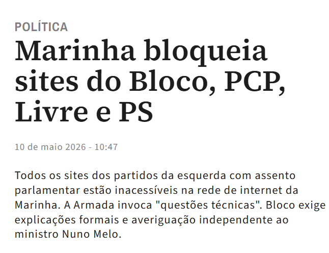 As "questões técnicas" só afetaram os partidos de esquerda.

O PSD, IL, CDS e CH não tiveram bloqueios no acesso.

 Imaginem se isto se passasse num governo do PS o frenesim mediático e partidário que teríamos...