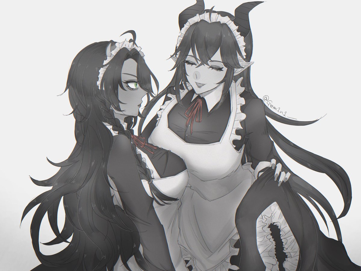 Gem1n1___'s tweet photo. メイドの日 🐉︎︎ ♀🦁︎︎ ♀　女体化注意 https://t.co/e1C6XQptHU