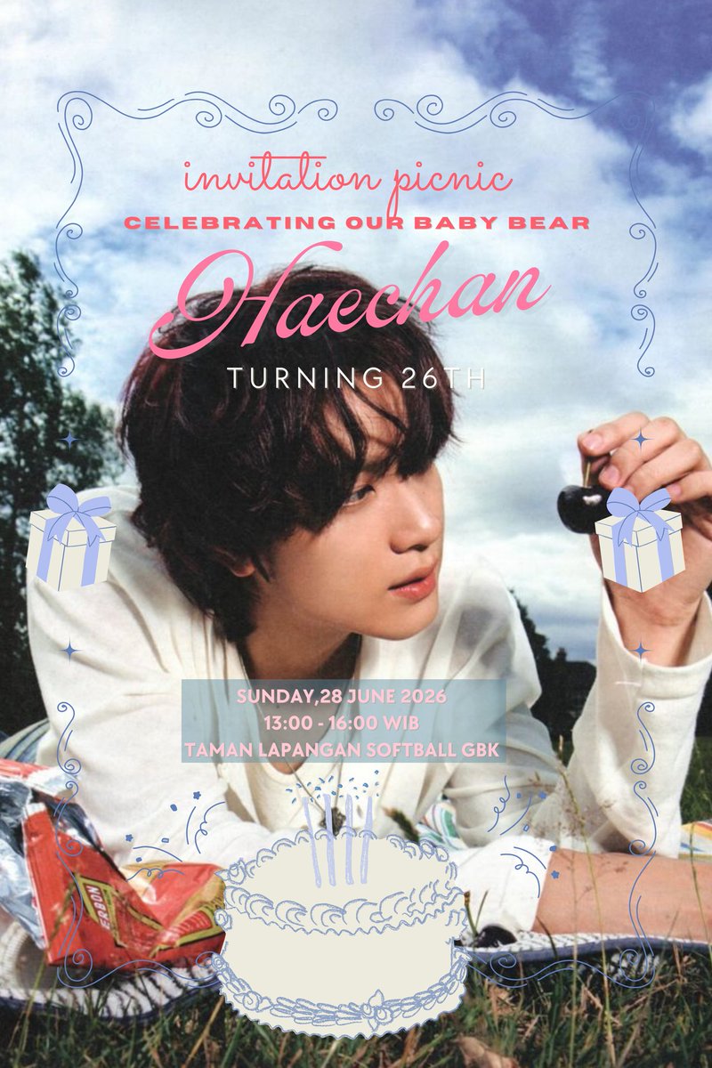 🐻Celebrating Our Baby Bear Turning 26th🐻

🎉Haechanie Birthday Picnic🎉
📍Taman Lapangan Softball GBK
📆Sunday, 28 June 2026
⏰13.00 - 16.00 WIB

💳 Link regis: forms.gle/NsSP85n2F81M67…