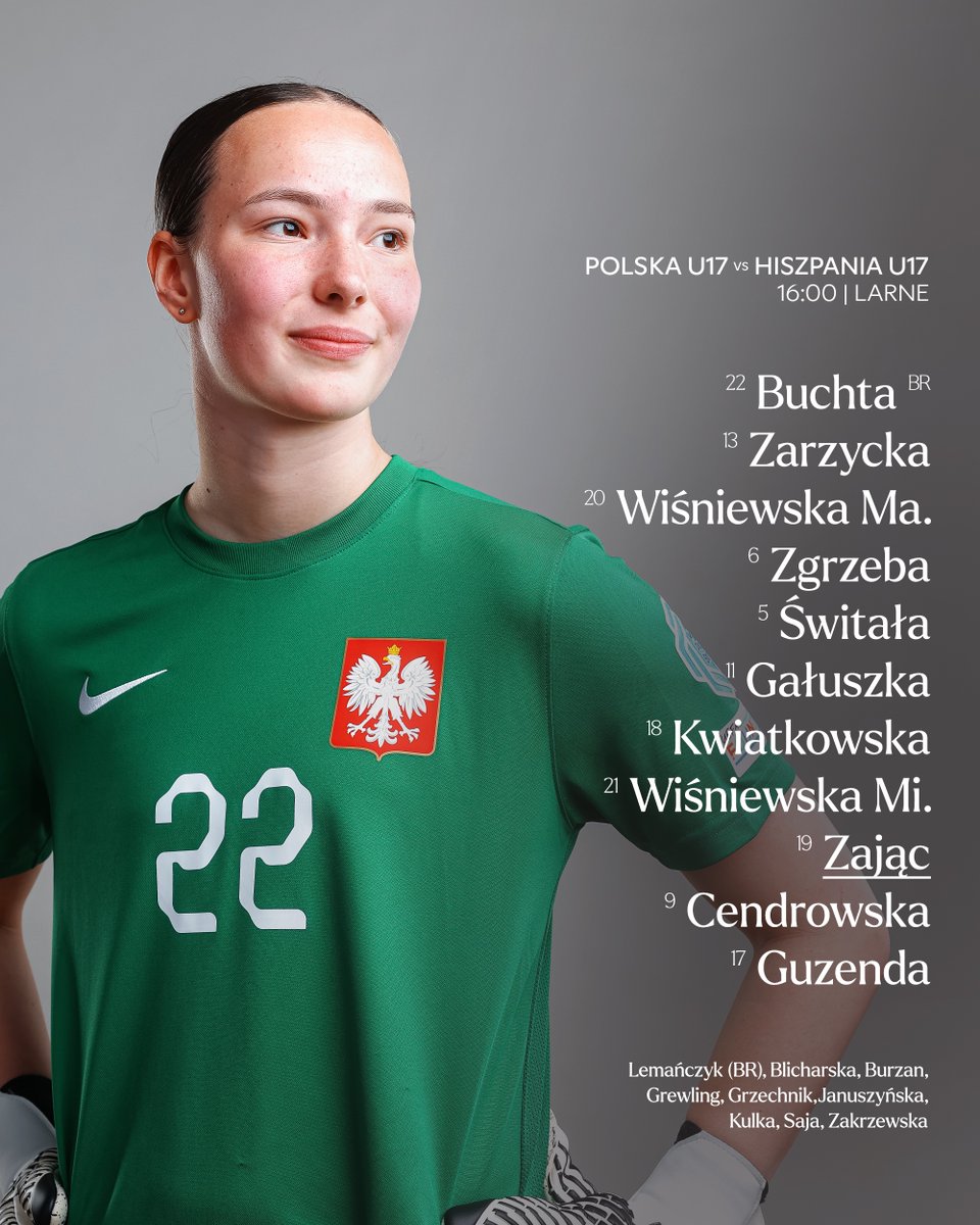 laczynaskobieca's tweet photo. W takim składzie rozpoczniemy mecz o półfinał Mistrzostw Europy U17 kobiet.
📺 TVP Sport
__
#POLESP 🇵🇱🇪🇸
#U17WEURO https://t.co/Bd8WpwwRKI