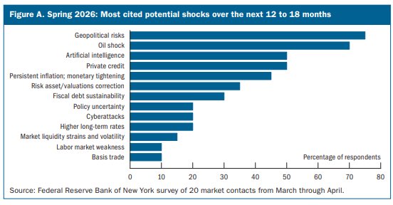 LizAnnSonders's tweet photo. Geopolitical risks and oil shock were top-cited potential risks to U.S. financial stability over next 12-18 months per @NewYorkFed survey https://t.co/PVhHurpv33