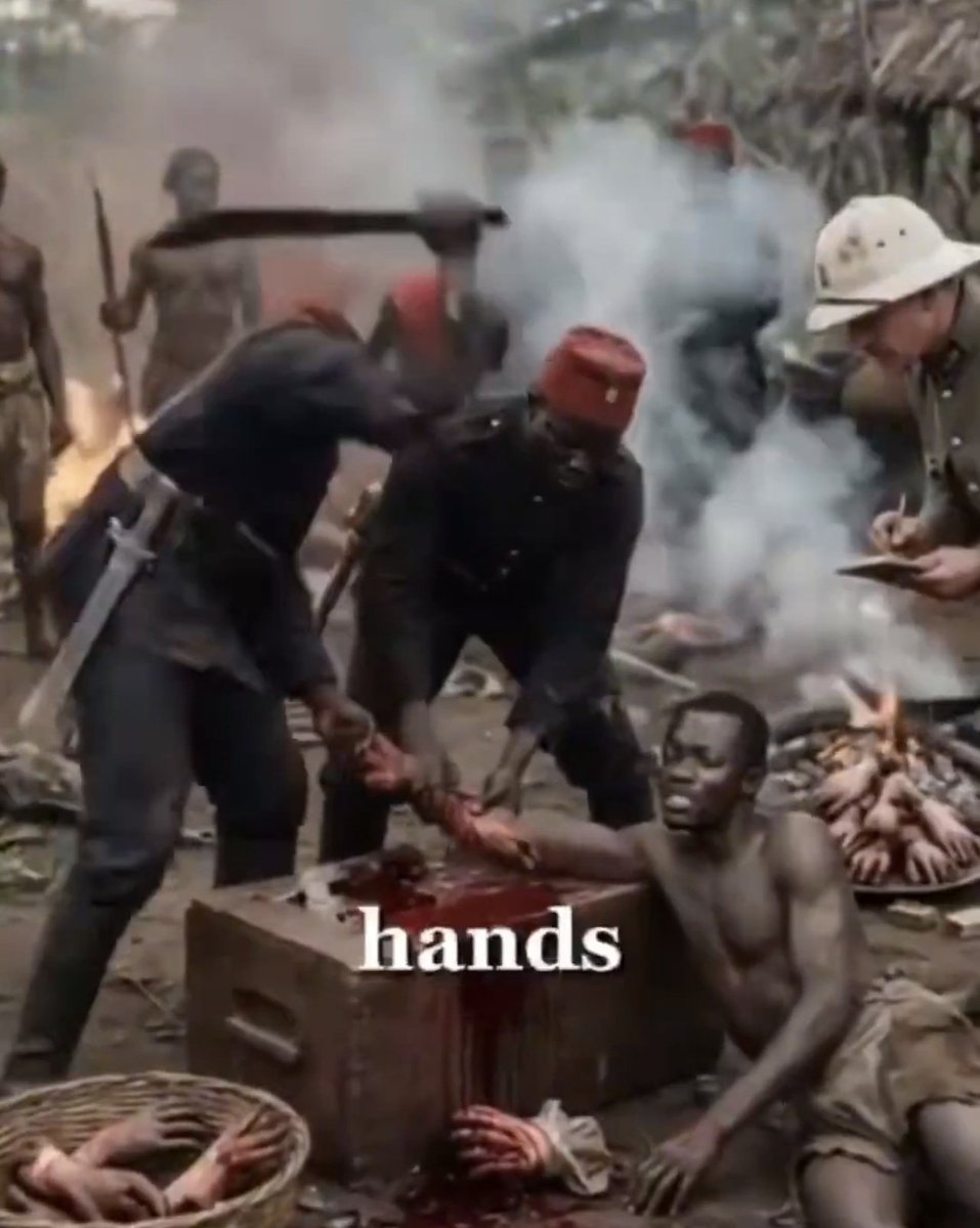El genocida rey de bélgica no quería gastar en balas por eso ordenó que les cortaran la mano a la gente del congo que no le llevaba suficiente caucho. Así se construyó bruselas, sede de la unión europea, con SANGRE 🩸😱