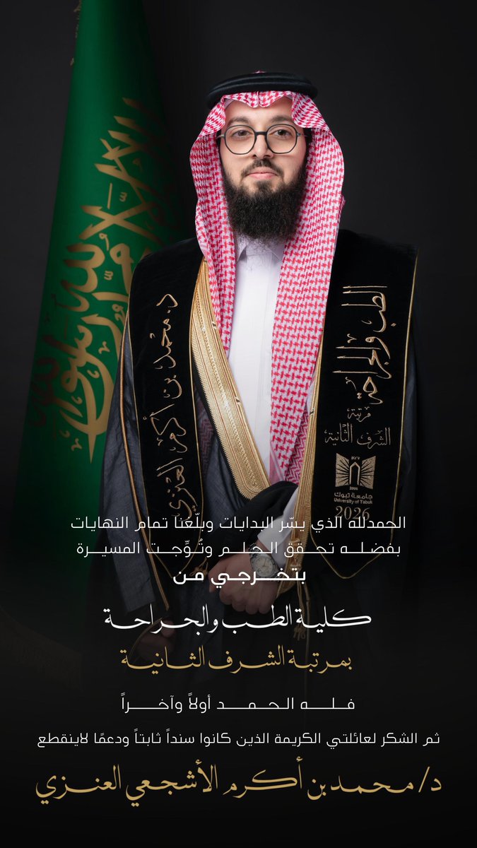 Mawhoob2's tweet photo. كأنك لم تَنصَبْ ولم تَلْقَ كربةً
إذا أنتَ لاقيتَ الذي كنتَ تطلبُ..

الحمدلله الذي من علينا بفضله🤲🏼، 

رسميًا الدكتور محمد العنزي 🥳..

 #حفل_تخرج_جامعة_تبوك_20 https://t.co/ArzATxzVSR