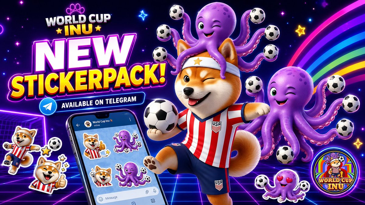 WCI_26's tweet photo. New Stickerpack is live! 🐙⚽️

Paul has entered Telegram.
The Inu brought the ball.
The stickers are already causing chaos.

Use them. Spam them. Send them to the timeline.

https://t.co/Fy40cpAsbd https://t.co/sD4JldQmPA