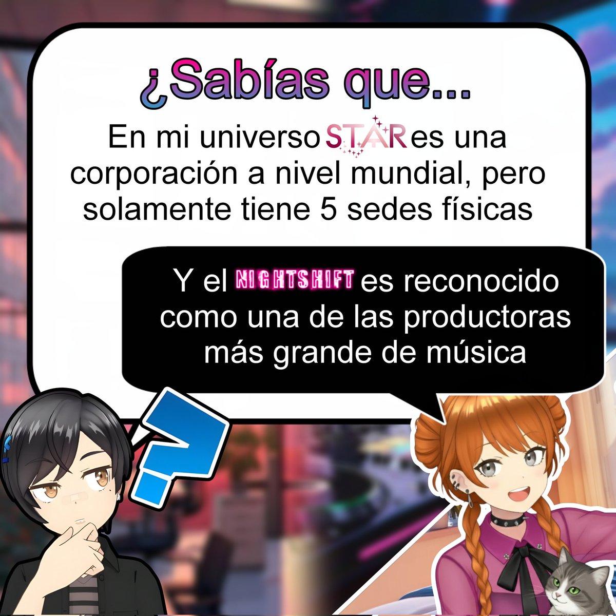 ProxSylverStar's tweet photo. ✨Dato de mi lore💫

Por si no sabes que es STAR y el NightShift, muy mal.😓

• STAR es la empresa donde trabajo como oficinista de día☀️💻
• NightShift es el club/productora donde trabajo como Dj de Noche⭐️🎧

#VtuberES #Datolore #LoreVtuber #Lore https://t.co/DBwmCWqtEl