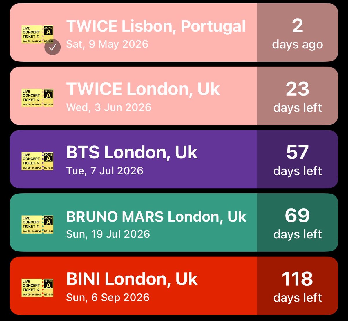 🎫 #TWICE #BTS #BRUNOMARS #BINI