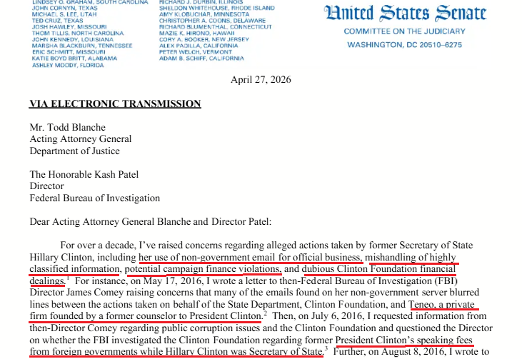 Dan Posted a Drum Roll!!!
🔥Clinton Foundation files deadline is today 5/11/2026.  Grassley sent DOJ/FBI a request for all documents on 17 major issues including HAITI and U1!!!!  

1. Non-Government Email
2. Mishandling of Classified Documents
3. Potential Campaign Violations
4.
