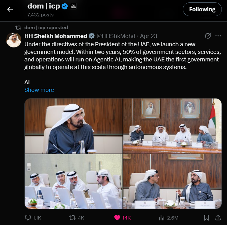 DfinityToday's tweet photo. They are coming... 🇦🇪 $ICP https://t.co/7VyuaNCsTb