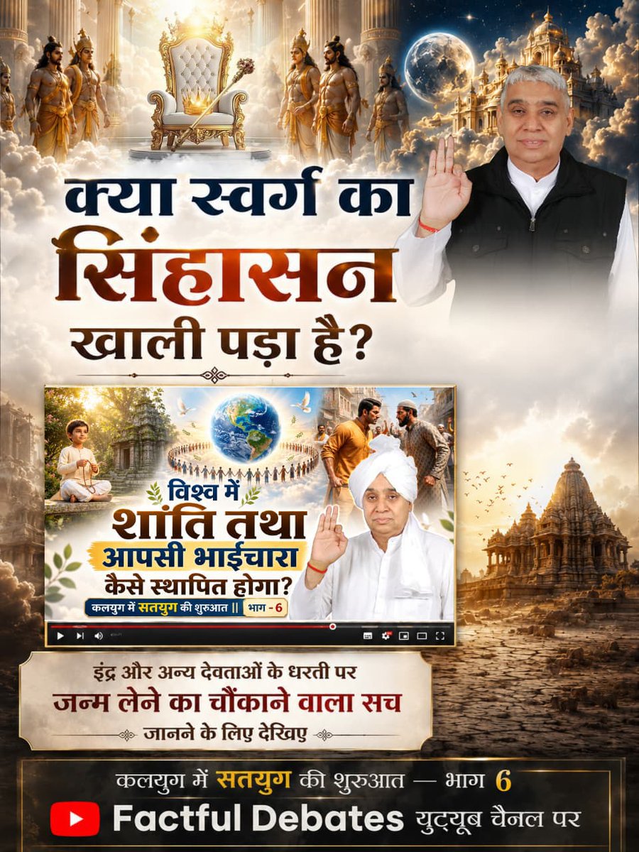 #Kalyug_Mein_SatyugKiShuruat6
क्या स्वर्ग का सिंहासन खाली पड़ा है?
इंद्र और अन्य देवताओं के धरती पर जन्म लेने का चौंकाने वाला सच जानने के लिए देखिए
कलयुग में सतयुग की शुरुआत भाग 6 
Factful Debates यूट्यूब चैनल पर
 Watch Factful Debates Yt🌅