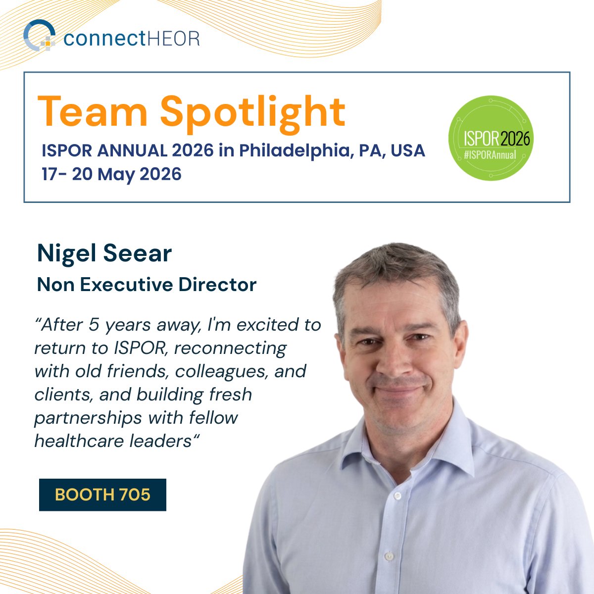 ConnectHeor's tweet photo. 𝗧𝗲𝗮𝗺 𝗦𝗽𝗼𝘁𝗹𝗶𝗴𝗵𝘁 | 𝗜𝗦𝗣𝗢𝗥 𝗔𝗻𝗻𝘂𝗮𝗹 𝟮𝟬𝟮𝟲

Meeting the right people can shape the right partnerships, and Nigel Seear is someone you will want on your list at #ISPORAnnual 2026.

Book a meeting with Nigel https://t.co/c8SqFeOFId
#ConnectHEOR #HEOR #ISPOR https://t.co/PfR5MNBA98