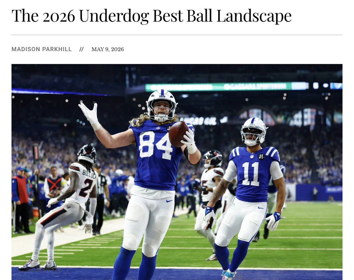 adamlevitan's tweet photo. Thrilled to welcome @MadisonParkhill to our NFL Best Ball team!

For his first article, he looked at why drafters are behaving so differently this season. And how we should react.

Here: https://t.co/Nkql5NbEsu https://t.co/Y9QbdvnxxR