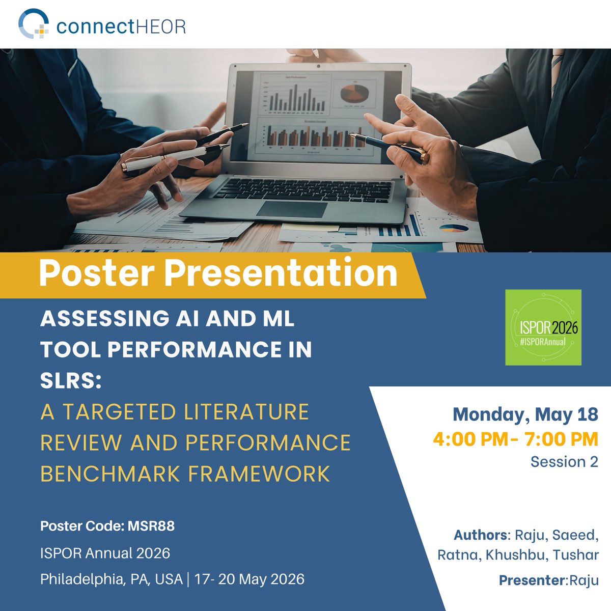 ConnectHeor's tweet photo. AI and ML tools are rapidly transforming systematic literature reviews, but how do we truly assess their performance?

📍 Join us at #ISPORAnnual 2026 to learn more and connect with the team behind the work.

#ISPORAnnual #HEOR #SLR #AIinHealthcare #MachineLearning #ConnectHEOR https://t.co/JOaGo7IcFQ