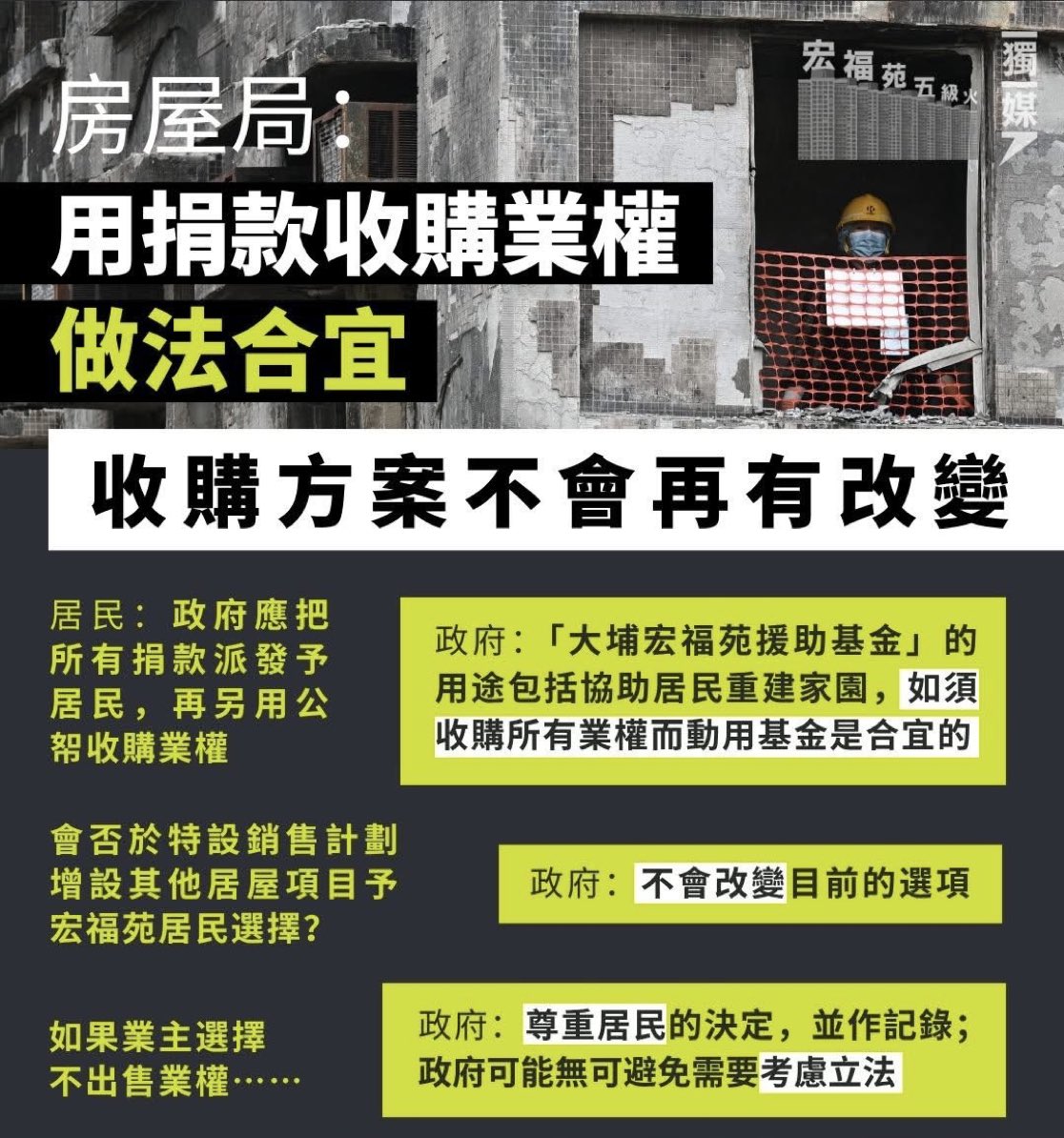 RaccoonDojo's tweet photo. 香港政府　市民らの献金で高層マンション大火災の被害者のマンション所有権を買収することに

だって寄与しないでってば😭😭 https://t.co/j2ouWyLTGo