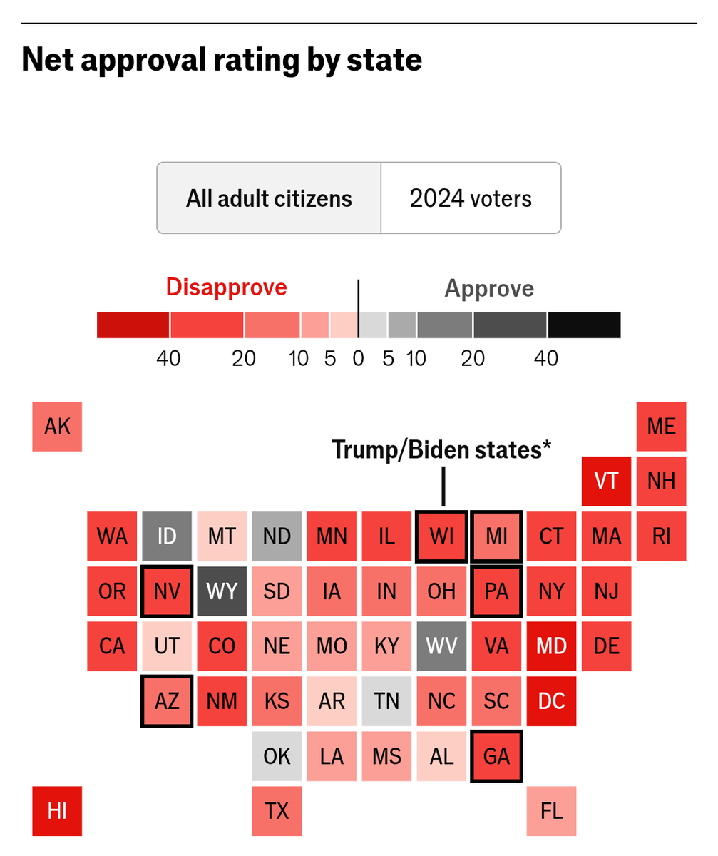 electionsjoe's tweet photo. The Economist has published Donald Trump's Net approval by state. https://t.co/yzB20poNBe