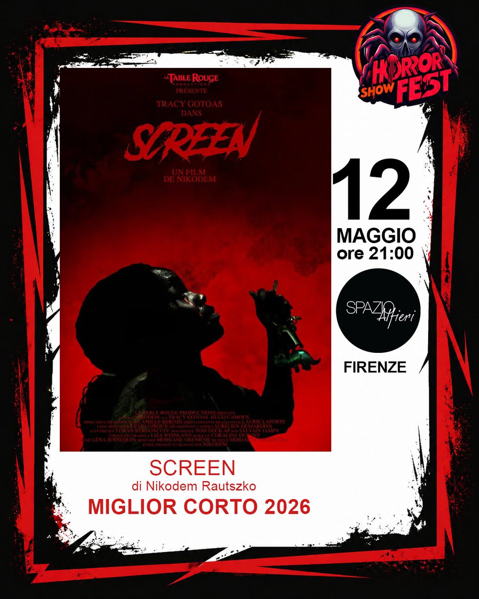 HorrorShowfest's tweet photo. Domani sarà proiettato anche SCREEN miglior corto 2026! Biglietti online su: https://t.co/9caRdxWZ1S https://t.co/FKAjqcV5QW