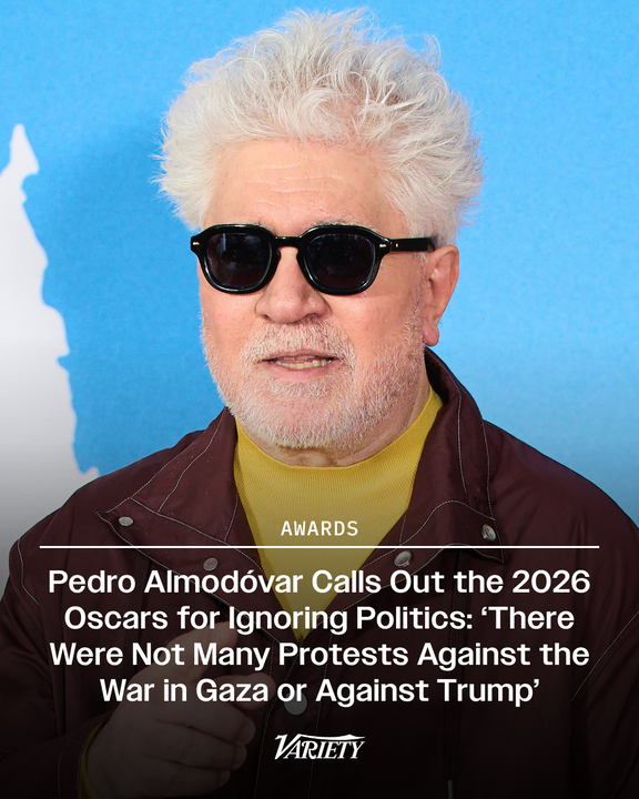 Pedro Almodóvar calls out the #Oscars for being apolitical: "There were not many protests against the war [in Gaza] or against Trump." 

“Maybe he wasn’t the only one, but the only real example I can remember came from a European, a friend of mine, Javier Bardem, who did directly