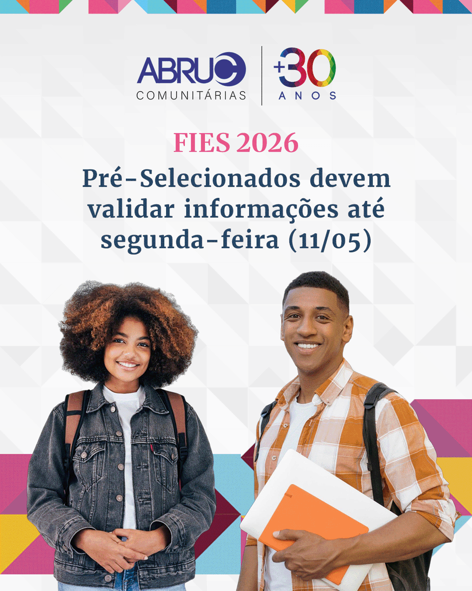 ABRUC's tweet photo. Os estudantes pré-selecionados para as vagas remanescentes do FIES 2026/1 devem validar, entre até esta segunda-feira (11), as informações apresentadas no ato da inscrição. 

Saiba mais no site da ABRUC: https://t.co/w9TbnyVfqn https://t.co/mMBsfgenwB