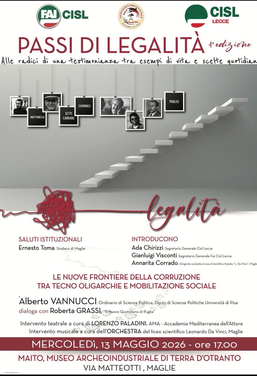 CislLecce's tweet photo. 📆 Save the date 
#MAITO #Maglie #13maggio 
IV edizione di “ Passi di legalità “ https://t.co/CDIeNLXsai