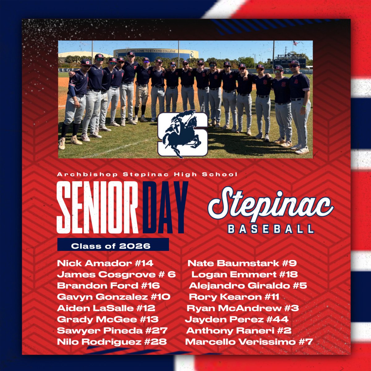 Step_Baseball's tweet photo. Senior Day 2026! Come out &amp; celebrate our Seniors &amp; their families today! Pregame ceremony begins at 3:45pm #classof2026 #seniorday #stepforward https://t.co/UlrZ4Xz46c